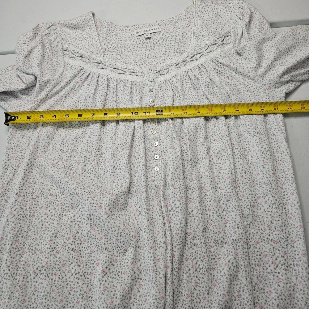 Eileen West Knit Nightgown 1X White Ditsy Floral Cottagecore Victorian LS Cotton